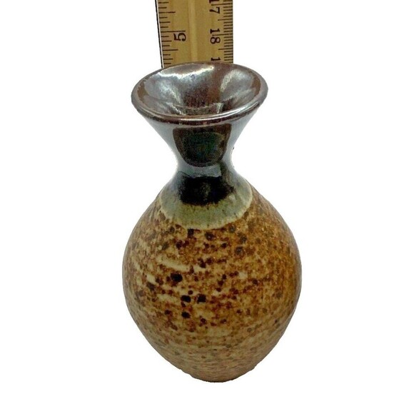 Vintage Maas Stoneware Art Pottery Speckled Bud Vases Signed Set of 2 - Picture 10 of 14